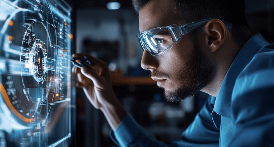 engineer using touch screen